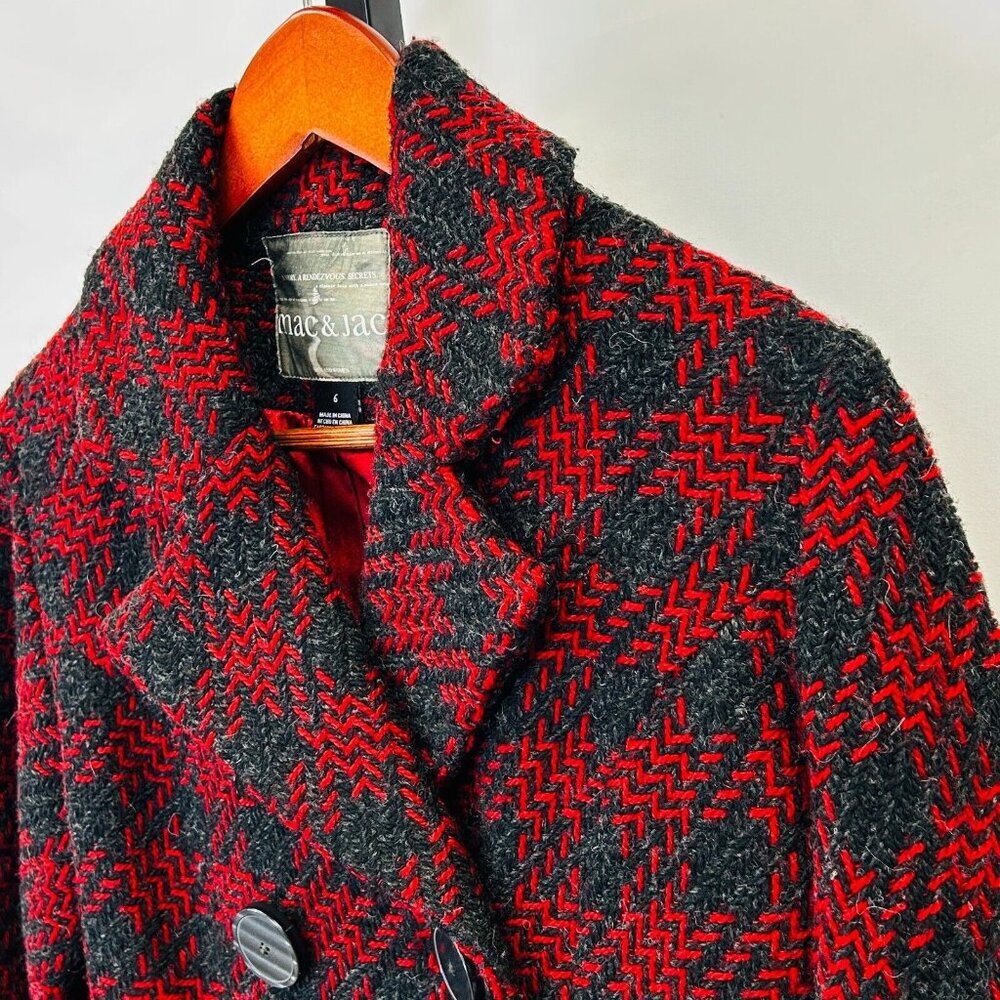 Mac & Jack Plaid Wool Blend Peacoat Sz 6 Red Black Double Breasted Lined Jacket - Picture 5 of 14